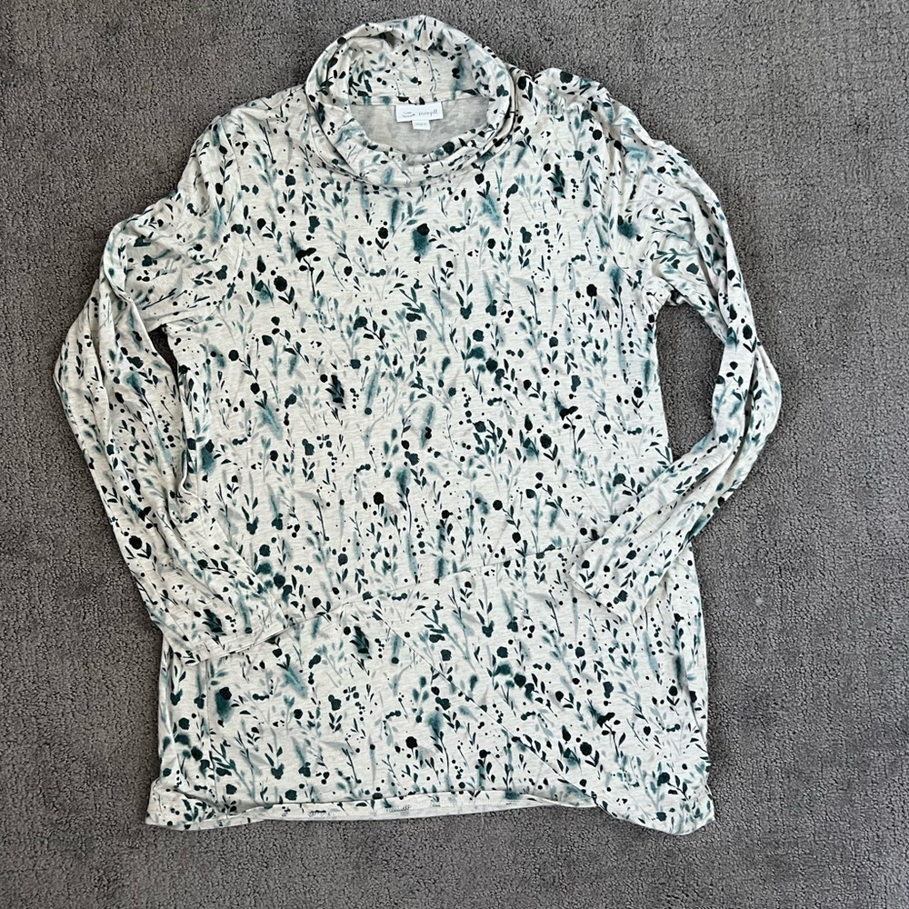 J. Jill Luxe Tencel Mixed Print Cowl Neck Long Sleeve Top